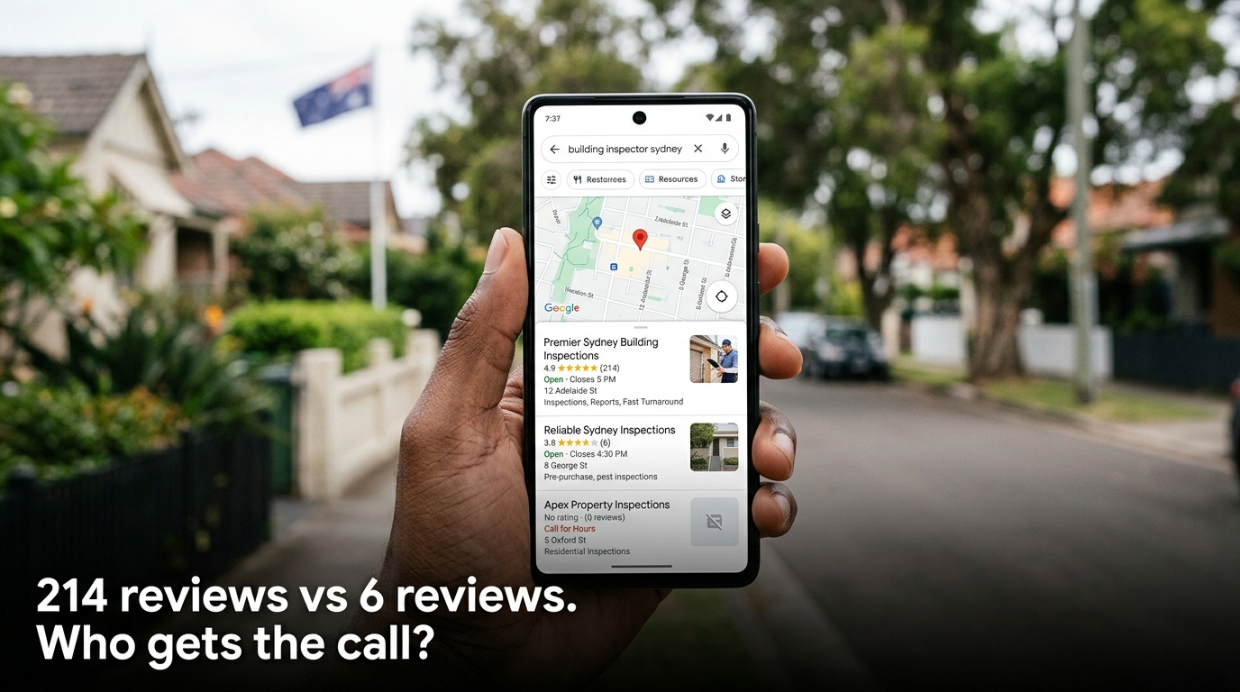 ** Google search results showing building inspection leads advantage through reviews